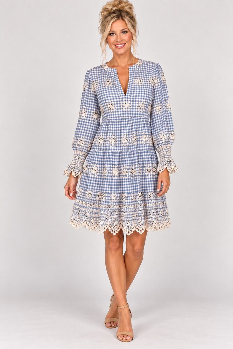 STS - Sail To Sable Cotton Blue Gingham Dress - Size M